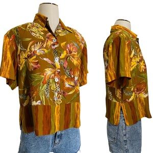 90s Vintage Funky Hawaiian Safari Blouse | Size Small